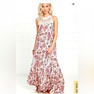 Billabong Shine On Beige Print Crochet Maxi Dress. Only worn once.